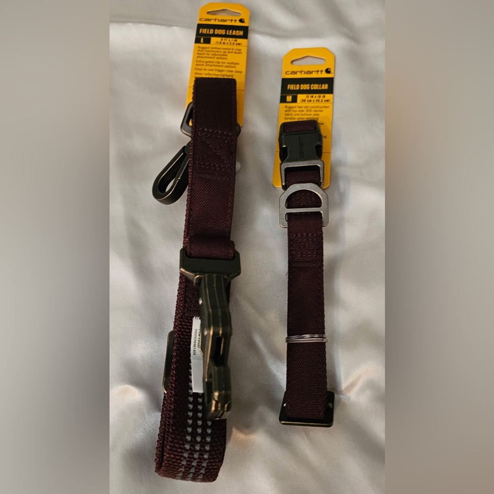 Carhartt Deep Wine Field Dog Collar (M) & Matching Field Leash (L)